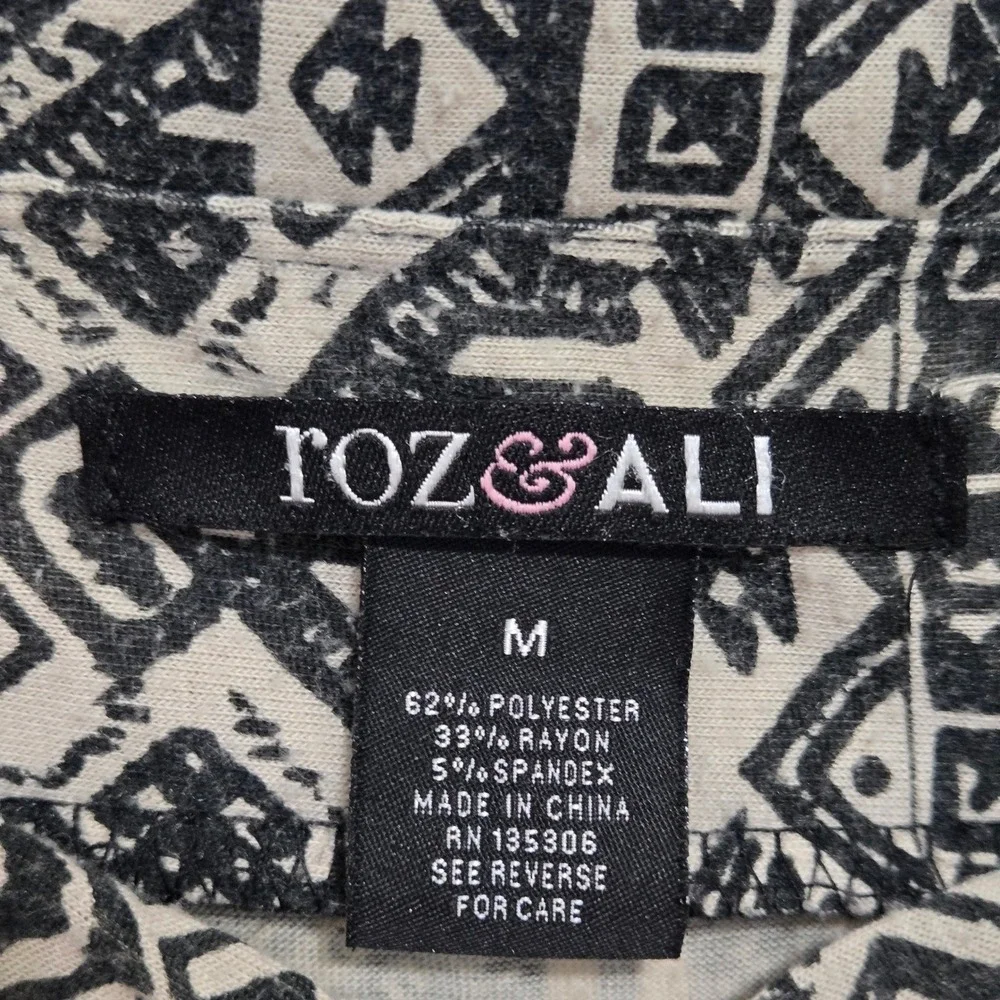 Roz & Ali Womens Black White Geometric Tribal Print‎ Jersey Knit Maxi Skirt M